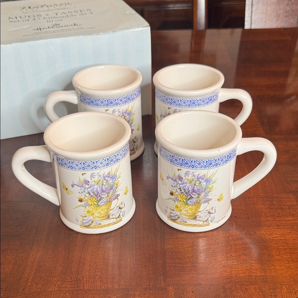 Hallmark Nature's Sketchbook Marjolein Bastin Mug Blue Floral Bees Butterfly New